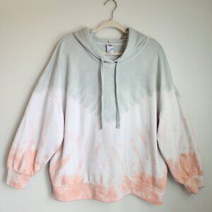 te verde Size 1X Sea Green White Peach Tie-Dye Long Sleeve Hoodie